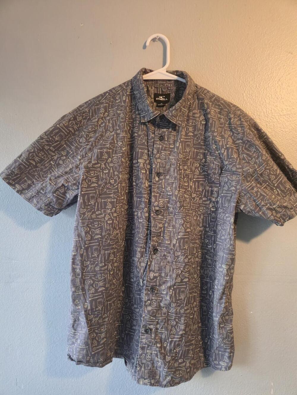 O'Neill Surf Short Sleeve Gray Patterned Button-Up Shirt Mens Sz Medium
